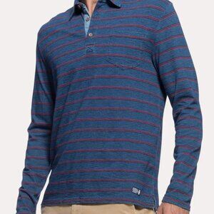 johnnie-O Men's Tilly Striped Cotton Long Sleeve Chambray Indigo Polo w/ Pocket